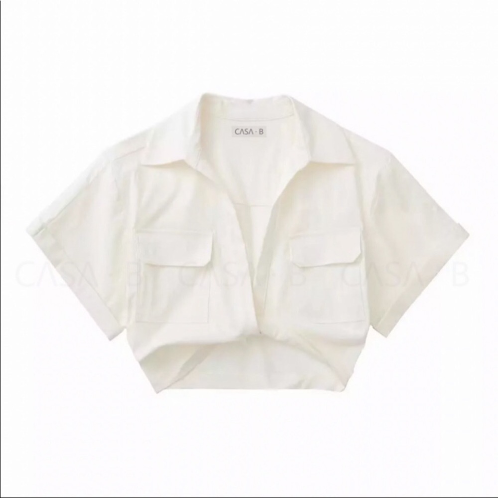 5⭐️BESTSELLER CASA B| The Christy Twist Front Collared Crop Blouse - Picture 2 of 10